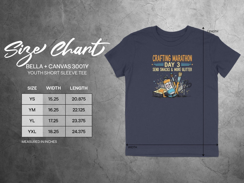Crafting Marathon Day 3 T-Shirt, Send Snacks and More Glitter Shirt, Youth Short Sleeve Tee, Fun Crafting Tee for Kids