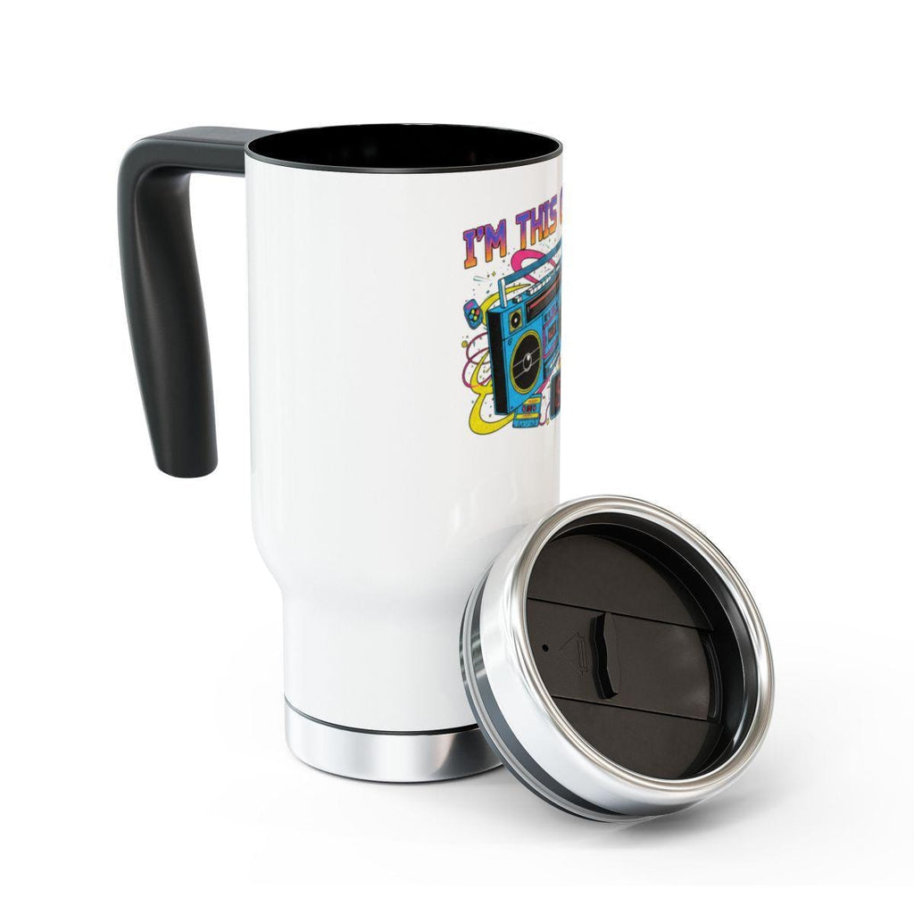 Vintage Boombox Travel Mug, Retro Music Lover Gift, Insulated Coffee Cup, Unique Graphic Design, Portable Drinkware Flask
