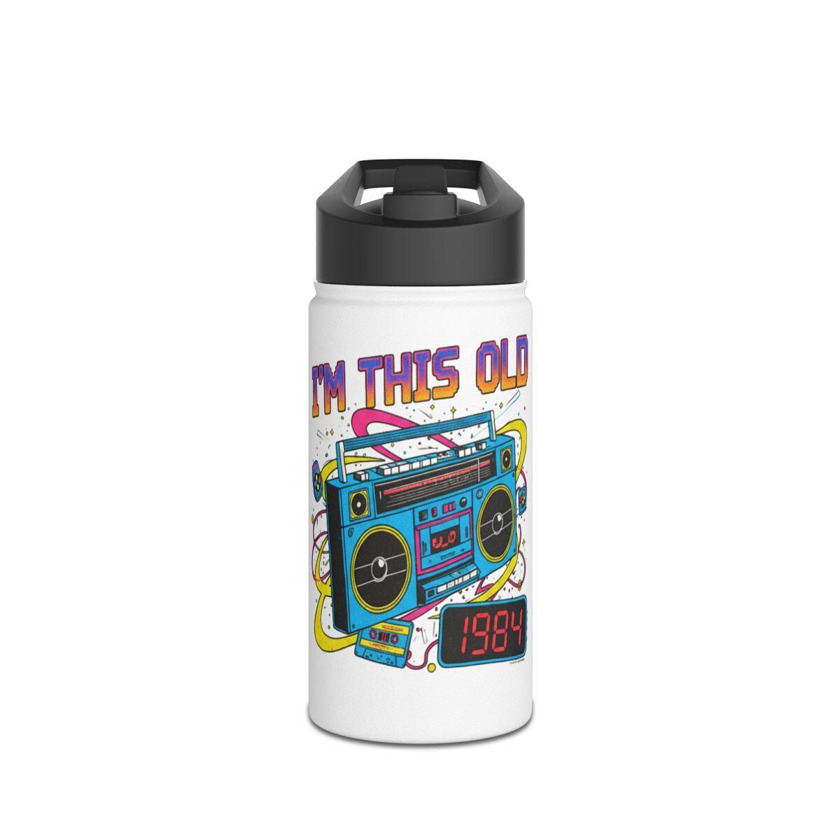 Retro Boombox Water Bottle, I'm This Old Design, 1984 Music Lover Gift, Classic Hip Hop Bottle, Fun Nostalgic Flask