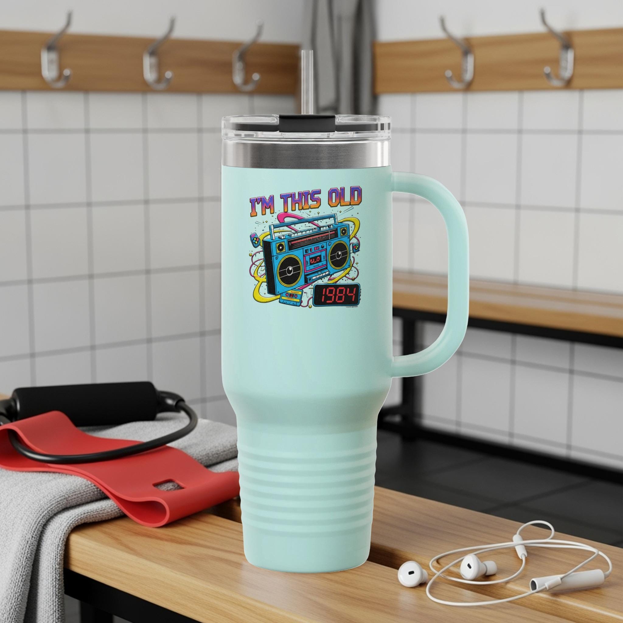 Retro Travel Mug I'm This Old 1984 Boombox Design Vintage Style, Unique Gift Idea, Nostalgic Coffee Tumbler, Fun Drinkware