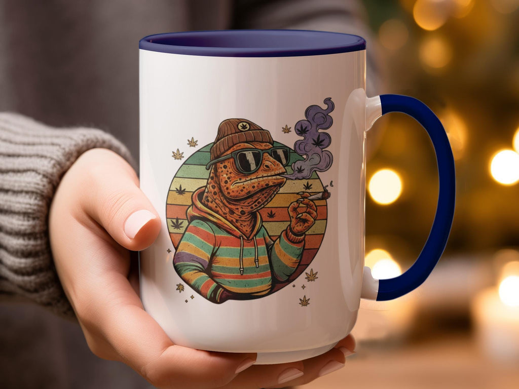 Funny Lizard Smoking Weed Mug, Colorful Retro Style Coffee Cup, Unique Frog Weed Lover Gift, Cool Stoner Art Mug, Cannabis Smoking Accessory