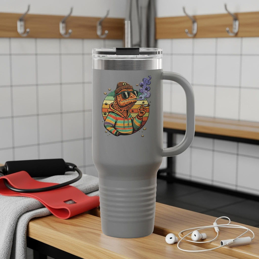 Retro Frog Drinking Coffee Tumbler, Cute Animal Mug with Lid, Unique Art Insulated Cup, Whimsical Tea Travel Mug for Gifts