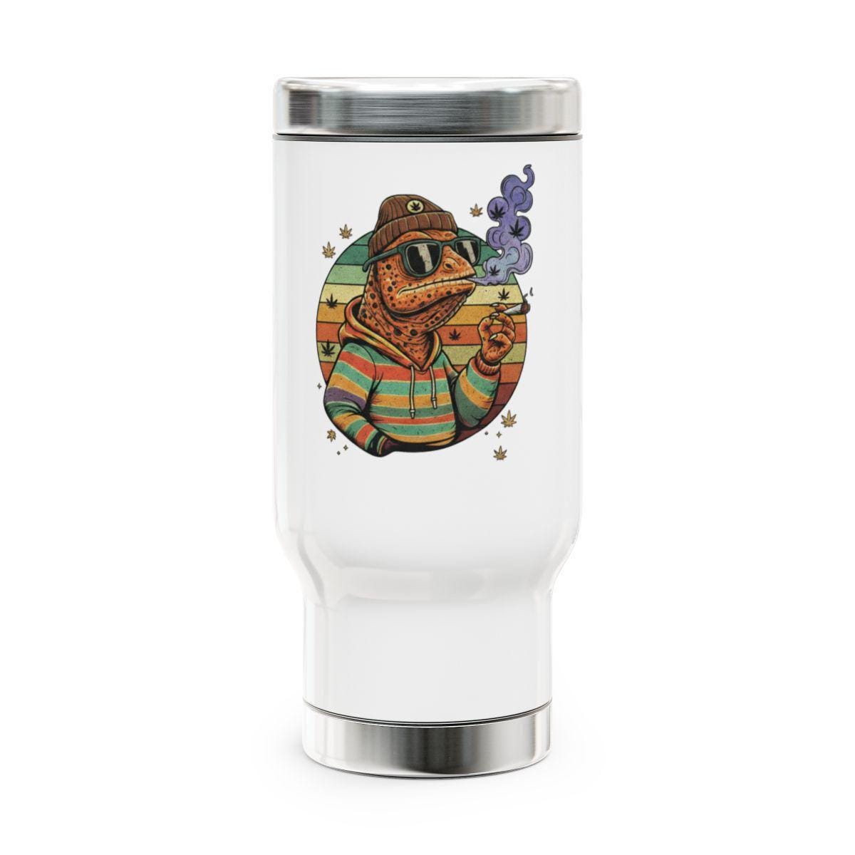 Funny Gecko Travel Tumbler, Artistic Lizard Drinking Mug, Hip Lizard Thermal Mug, Unique Reptile Themed Coffee Cup, Quirky Gift Idea