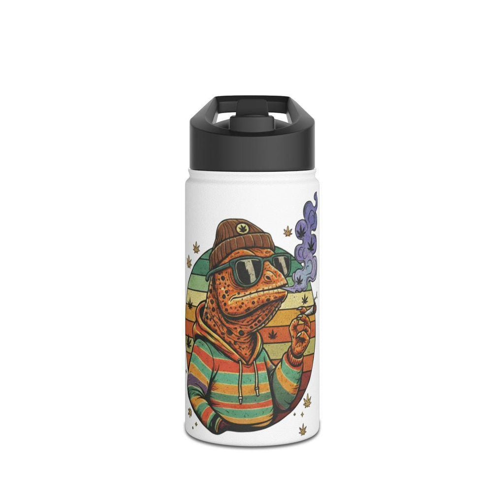 Retro Froggy Graphic Design Water Bottle, Cool Frog Illustration, Unique Toad Print Bottle, Funky Amphibian Art Flask, Gifts