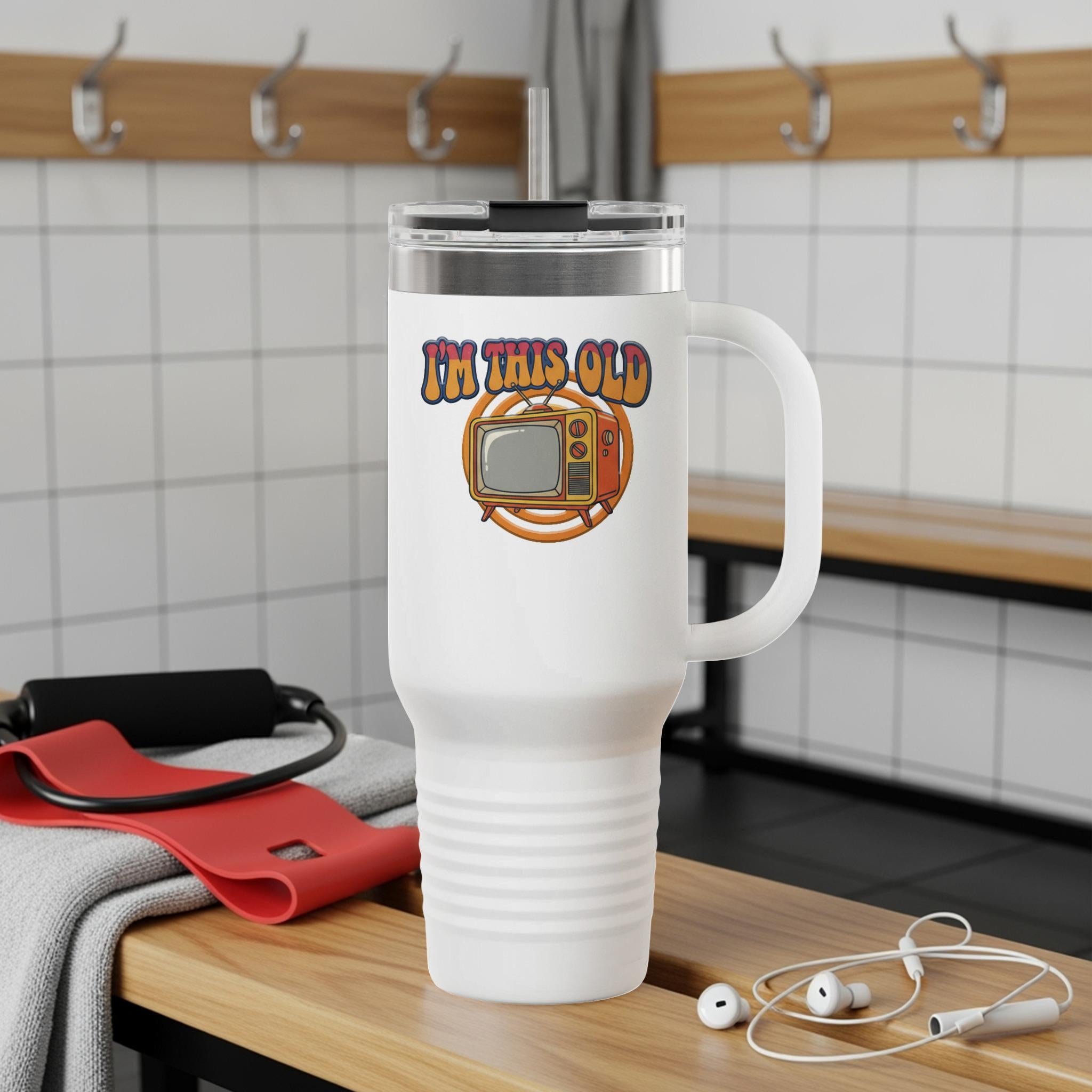 Im This Old Vintage Tumbler, Retro Television Design Insulated Travel Mug, Funny Nostalgic Gift, Reusable Drinkware