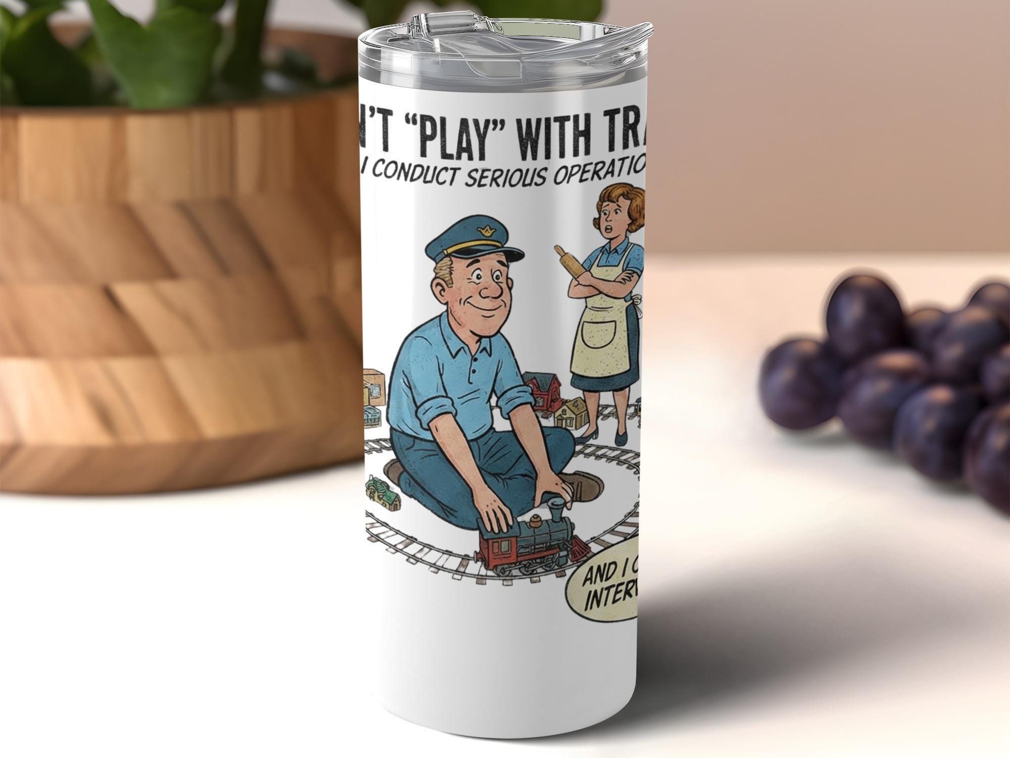 Don't Play with Trains Tumbler, Funny Railroad Worker Travel Mug, Unique Gifts for Train Enthusiasts, Stainless Steel Novelty Cup
