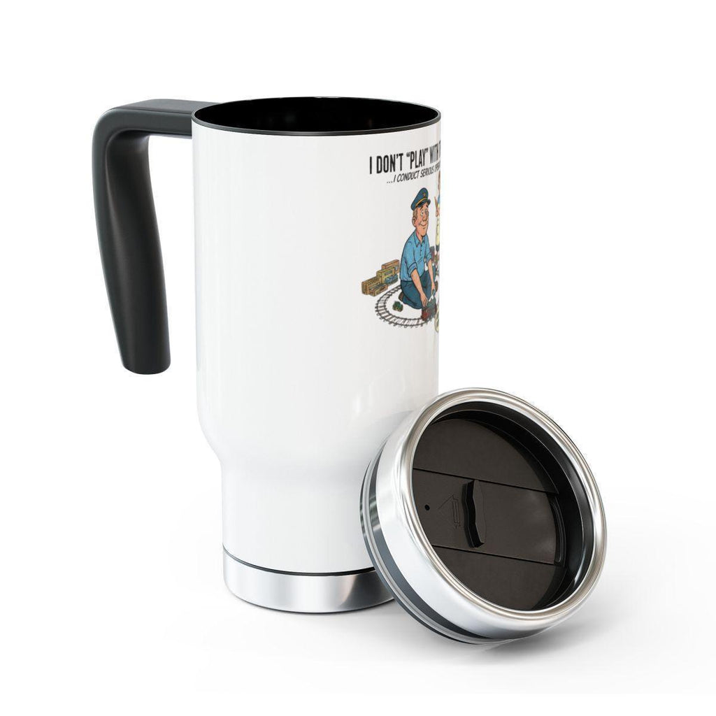Train Figurine Travel Mug with Lid, Coffee Tumbler, Train Enthusiast Gift, Unique Train Collector Item, Durable Travel Cup