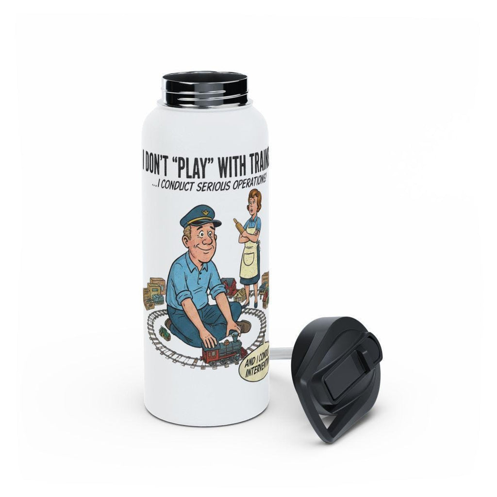 Funny Train Enthusiast Water Bottle, Gag Gift for Train Lovers, Comical Transportation Mug, Humorous Railroad Worker Flask