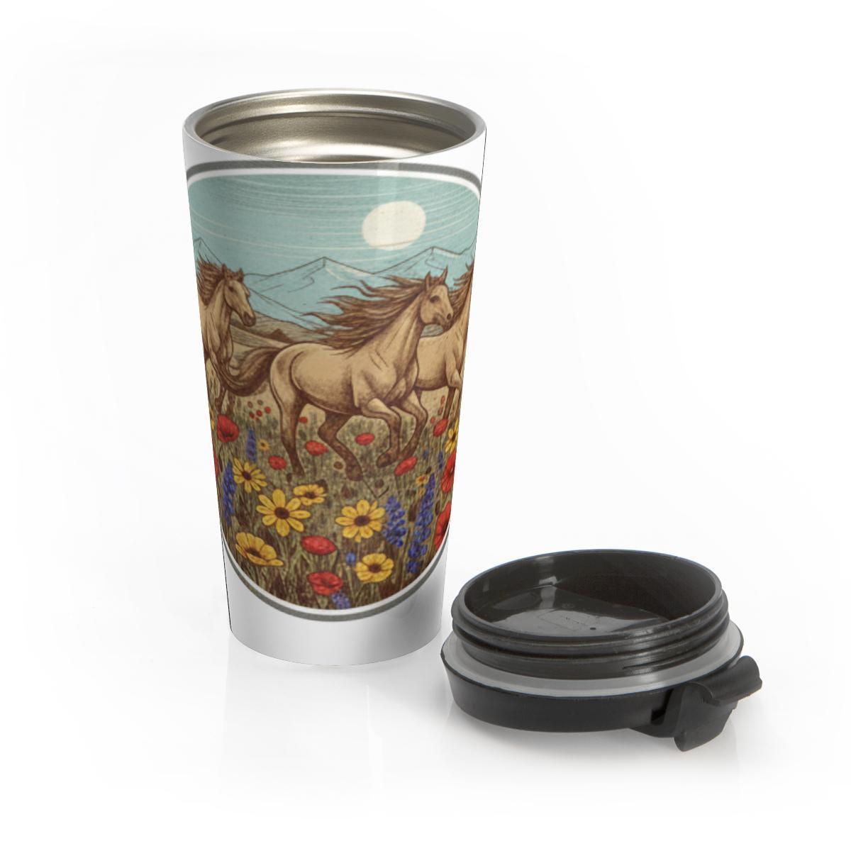 Horse Travel Mug, Wild Horse Tumbler, Galloping Horses Cup, Scenic Horse Mug, Horse Lover Gift, Insulated Travel Mug, Coffee Tumbler