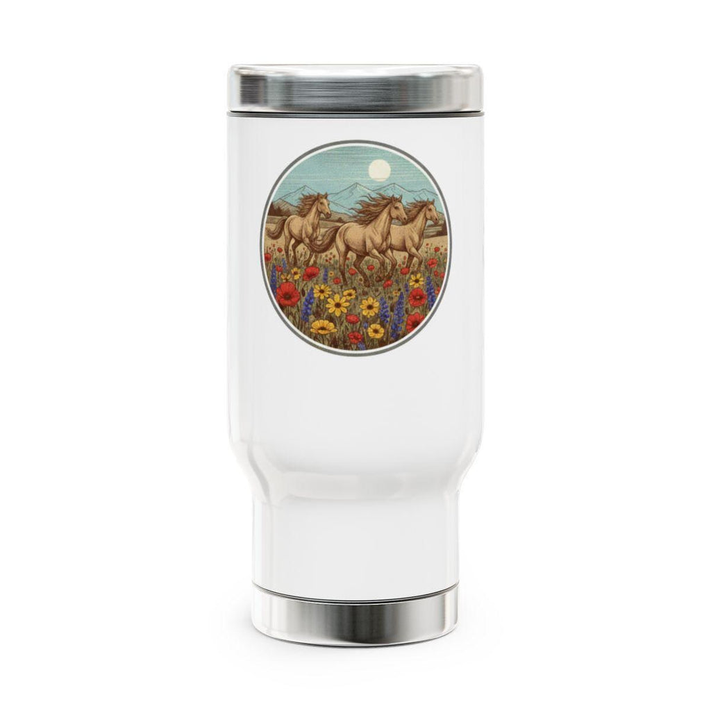 Wild Horses Travel Tumbler, Horse Lover Gift, Floral Design Insulated Cup, Unique Drinkware, Portable Coffee Mug, Adventure Ready Cup