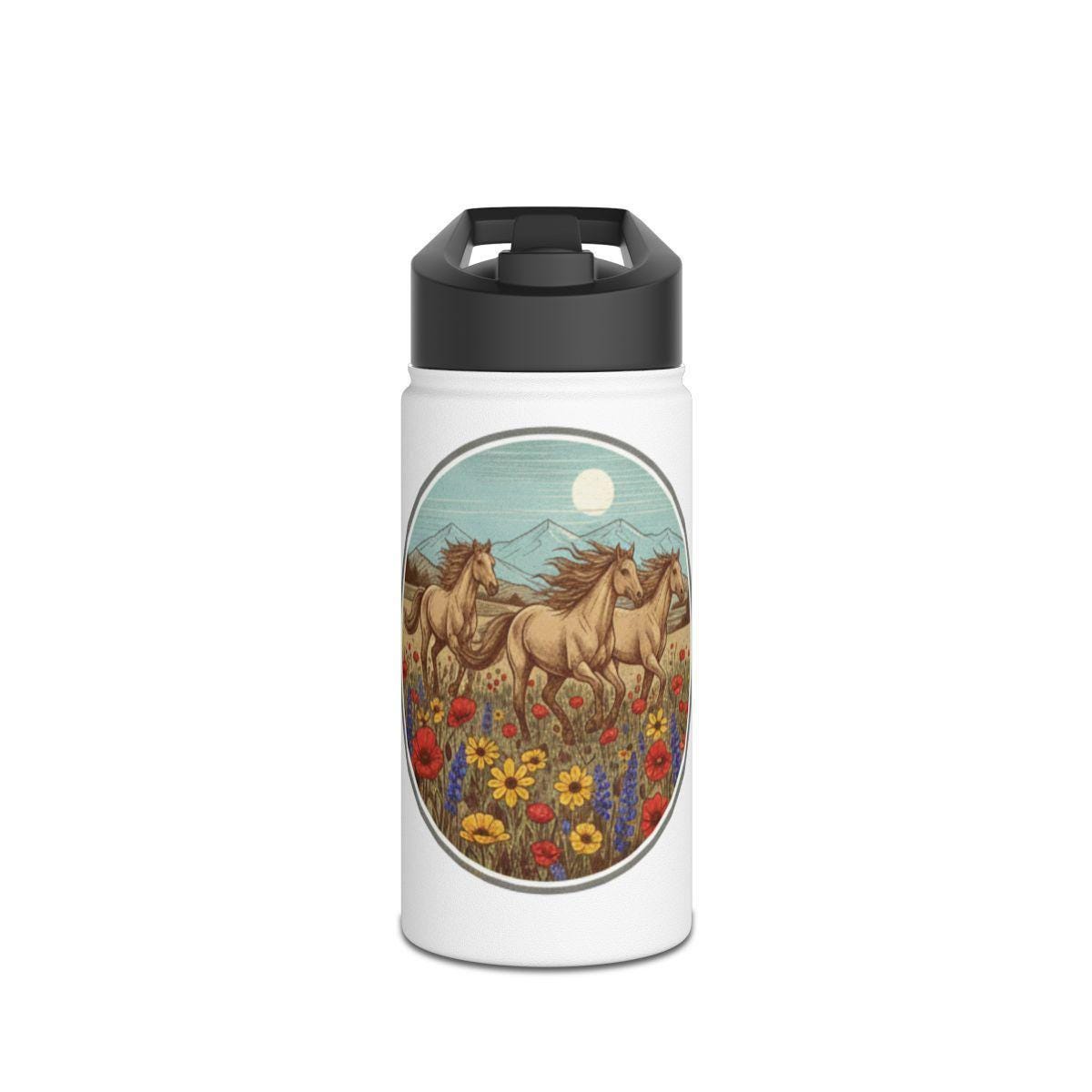 Horse Water Bottle, Horse Lover Gift, Running Horses Design, Equestrian Themed Water Bottle, Nature Inspired Drinkware, 16oz Hydration Flask
