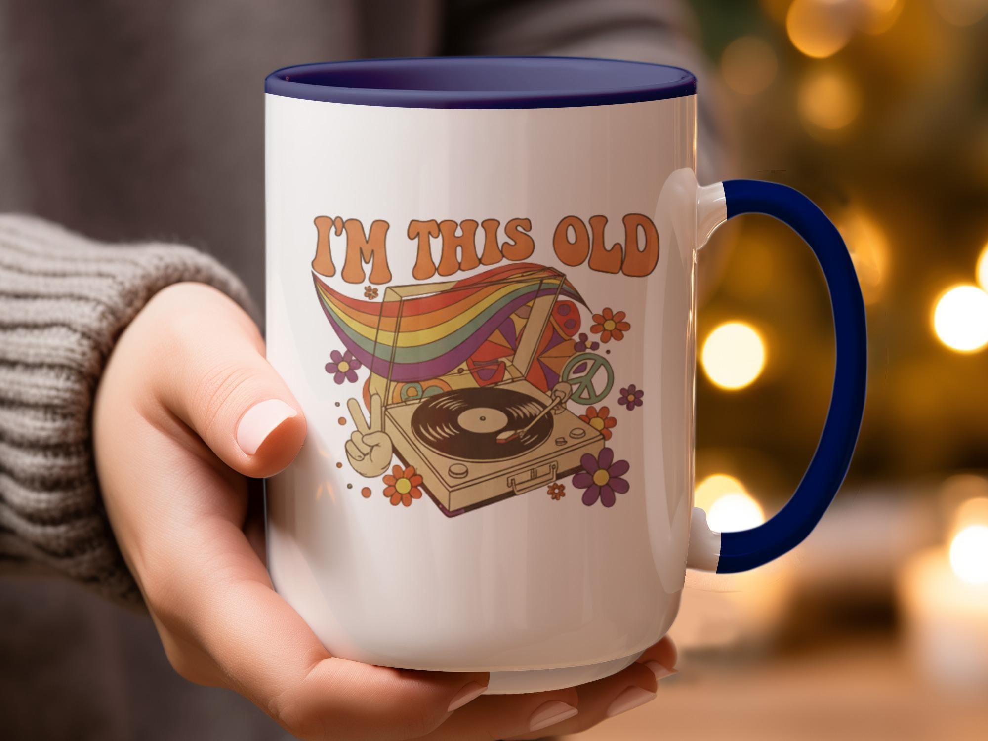 Vintage Record Player Mug, Retro Design Coffee Mug, I'm This Old Quote Cup, Classic Music Lover Gift, Colorful Ceramic Mug