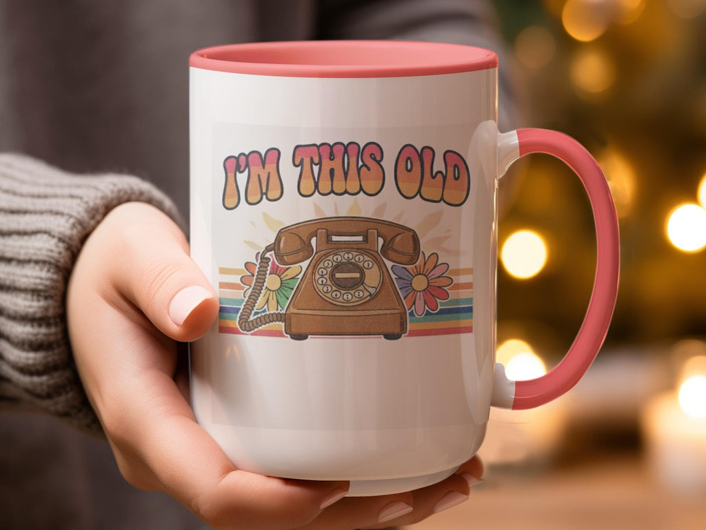 Vintage Retro Telephone Mug, I'm This Old Funny Coffee Cup, Gift for Nostalgia Lovers, Unique Humor Present, Cool Collectible