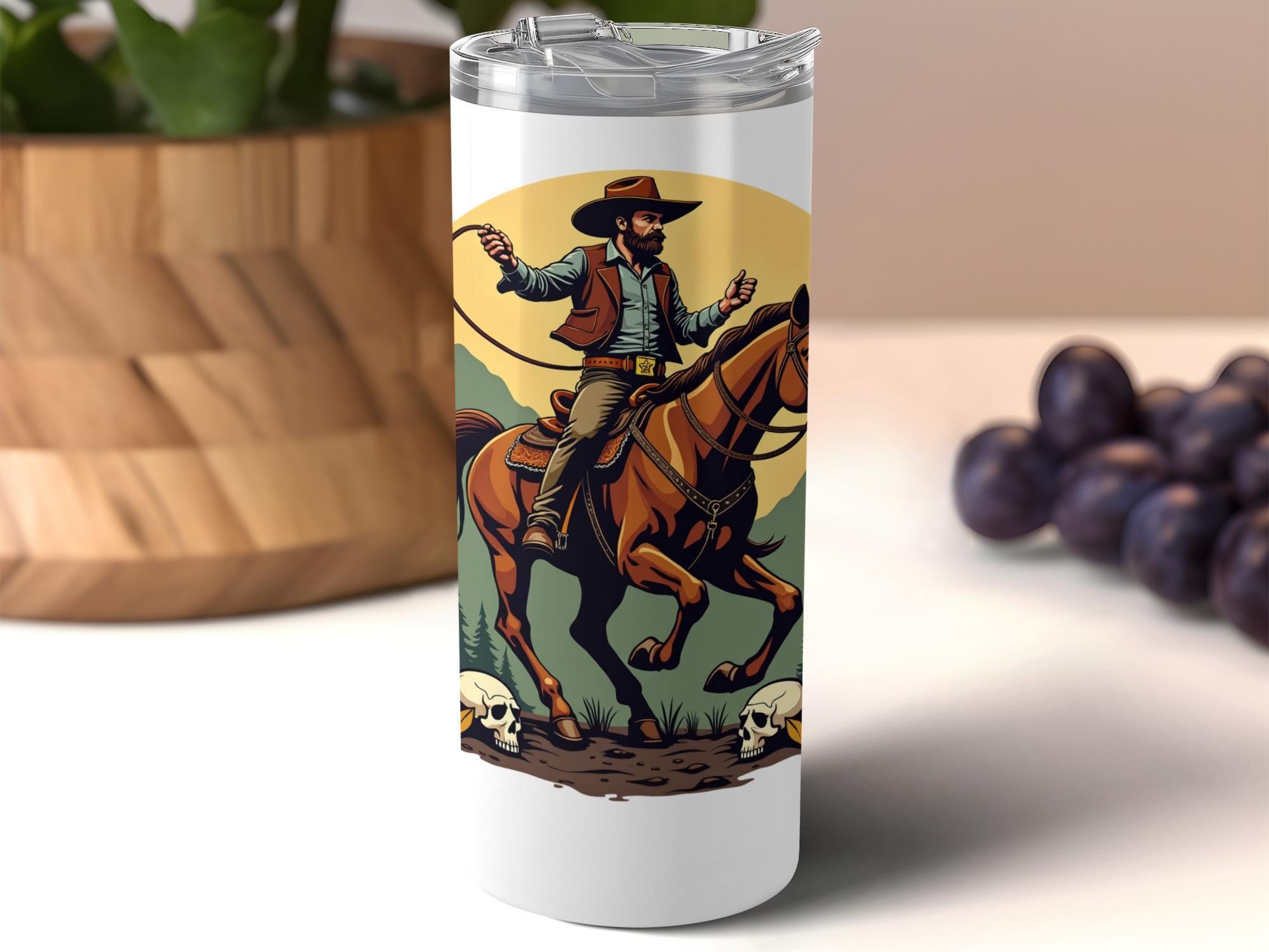 Cowboy Riding Horse Tumbler, Western Theme Travel Mug, Rodeo Cowboy Gift, Horseback Rider Stainless Steel Tumbler, Adventure Flask