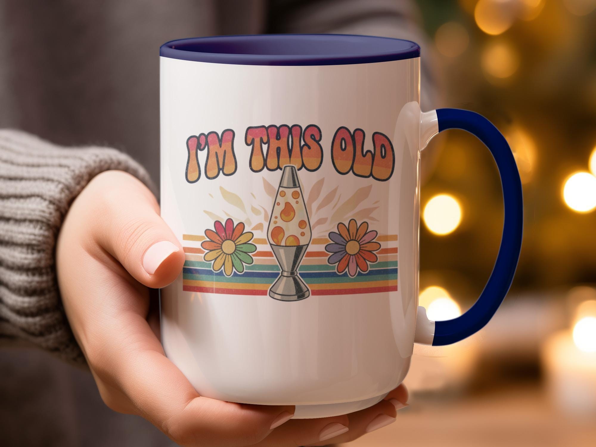 Retro I'm This Old Mug, Nostalgic 70s 80s Lava Lamp and Flowers, Fun Gift, Quirky Coffee Tea Mug, Unique Vintage Design Cup