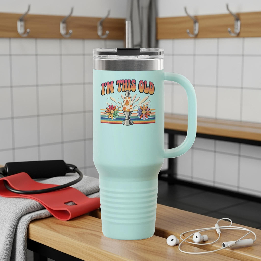 Vintage I'm This Old Travel Mug, Retro Lava Lamp Design Insulated Cup, Funny Nostalgic Gift, Cool Reusable Drinkware