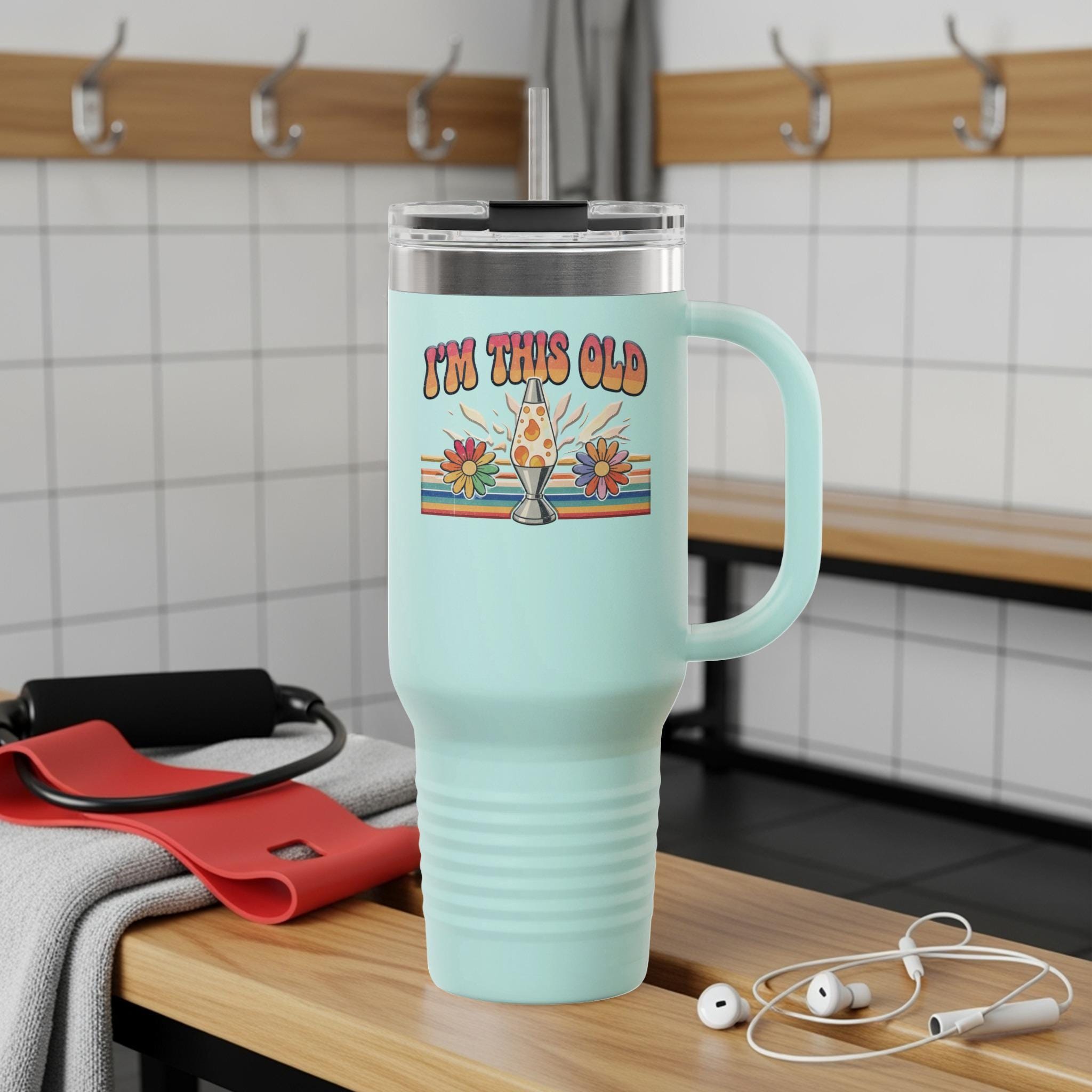 Vintage I'm This Old Travel Mug, Retro Lava Lamp Design Insulated Cup, Funny Nostalgic Gift, Cool Reusable Drinkware