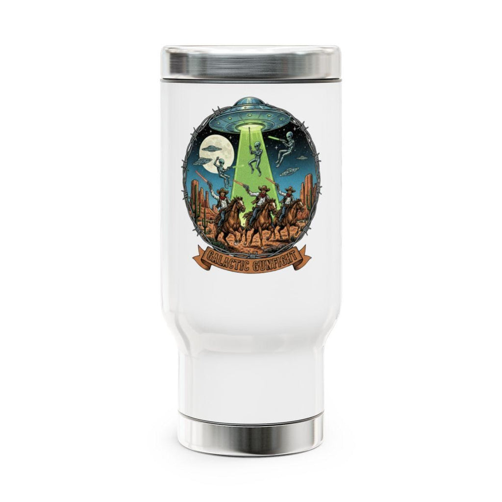 Alien Abduction Tumbler, Galactic Cowboy Mug, Sci Fi Coffee Travel Cup, UFO Western Design, Novelty Gift, Insulated Drinkware