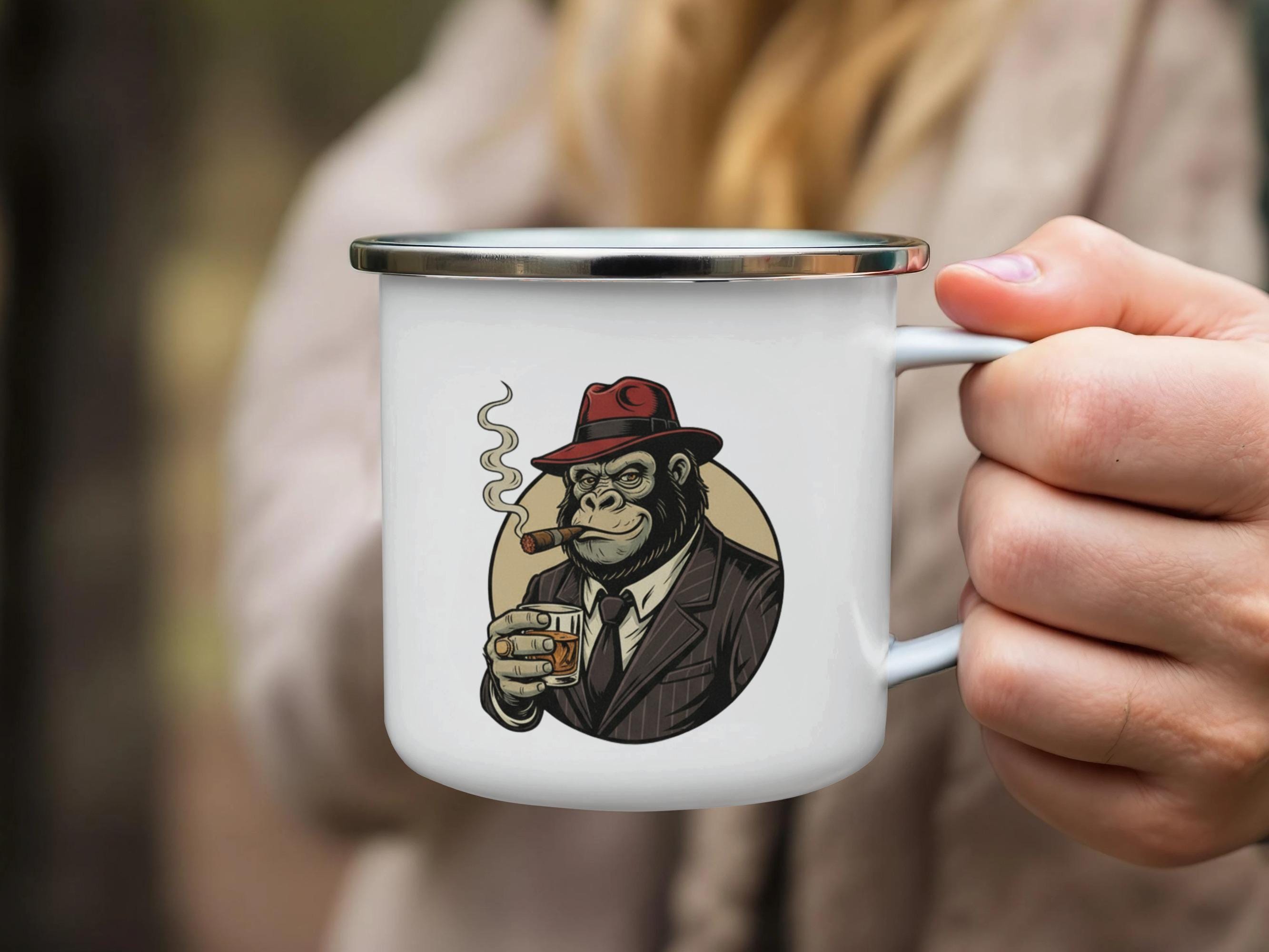 Funny Monkey Smoking Cigar Coffee Mug, Vintage Retro Design, Cool Animal Lover Gift, Unique Collectible, Quirky Home Decor Item