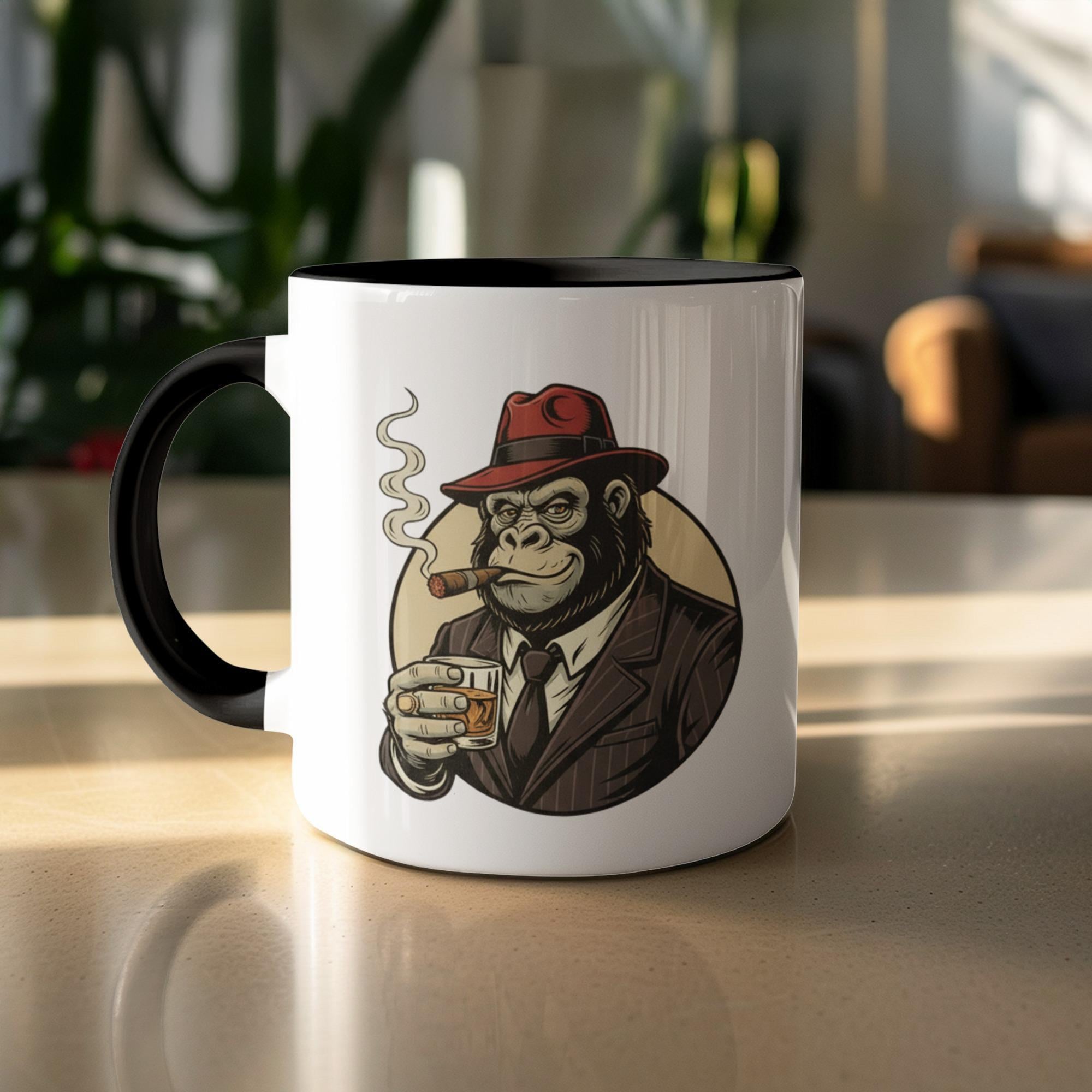 Funny Gorilla Mug, Retro Style Coffee Cup, Animal Lover Gift, Unique Vintage Design, Cool and Quirky Beverage Holder, Office Décor