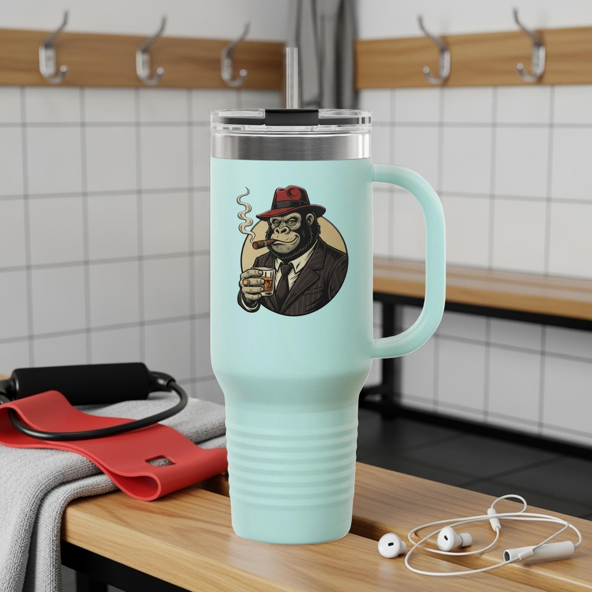 Funny Monkey in Suit Tumbler, Unique Gorilla in Hat Mug, Cool Ape with Cigar Cup, Trendy Animal Lover Gift, Quirky Beverage Holder