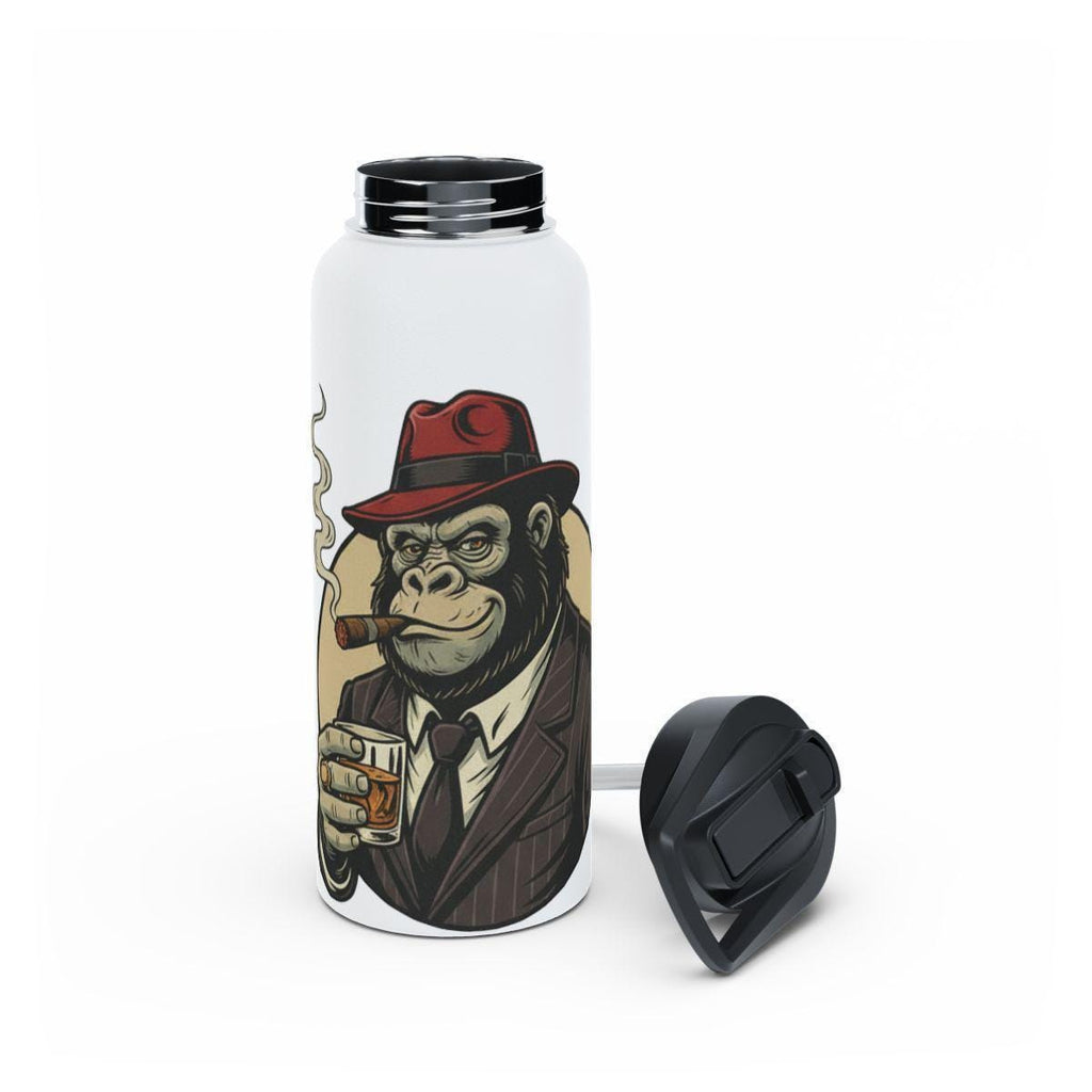 Insulated Water Bottle with Cool Monkey Wearing Hat and Smoking Cigar Design, Flask for Hot and Cold Drinks, Perfect Gift Idea