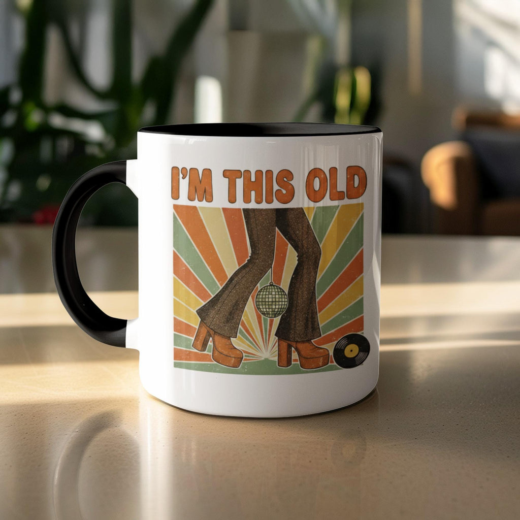 Retro I'm This Old Mug, Funny 70s Nostalgia Coffee Cup, Unique Gift for Music Lovers, Cool Disco Vibes Mug, Groovy Vintage Style