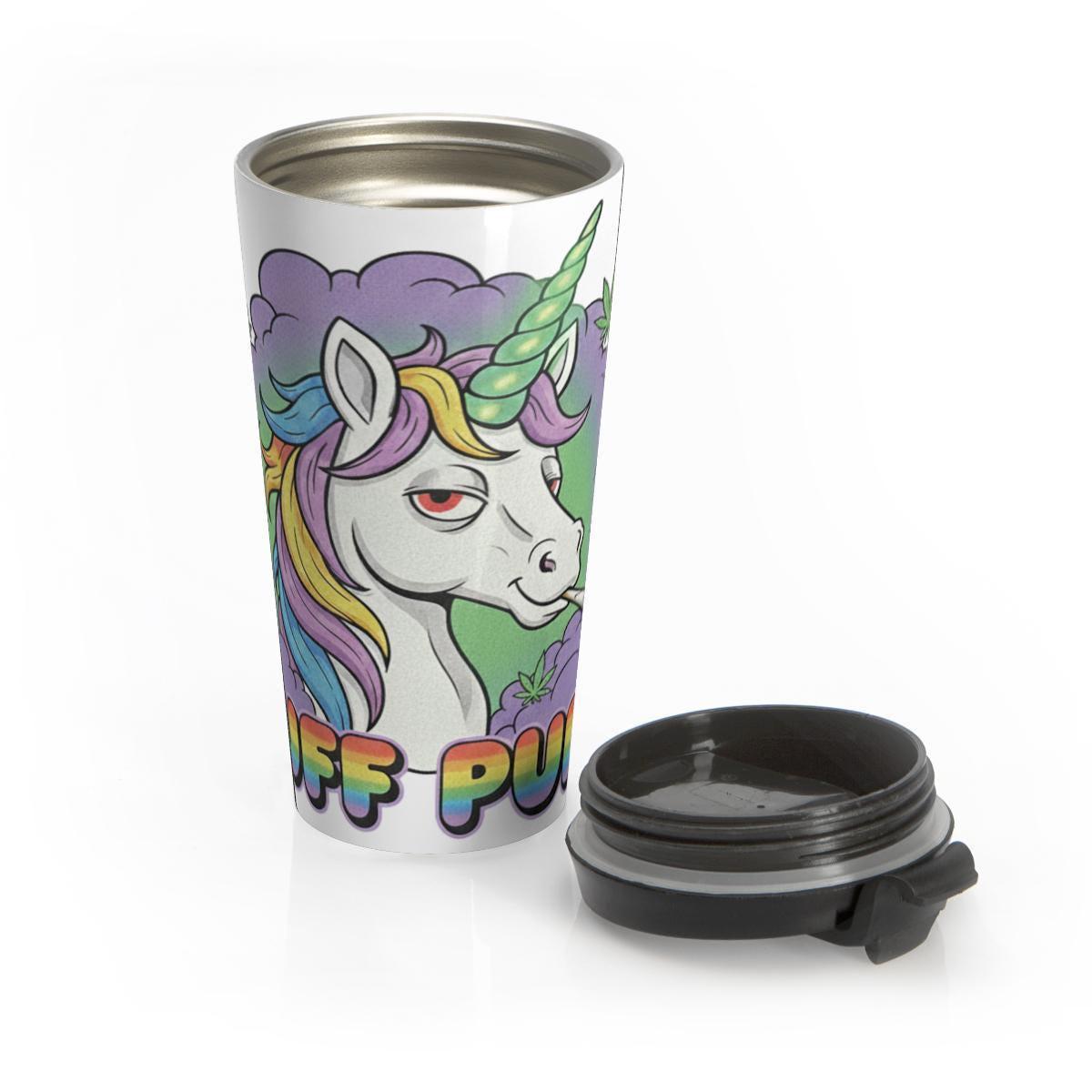 Unicorn Travel Mug, Funny Coffee Tumbler, Puff Puff Unicorn, Colorful Unicorn Cup, Unique Gift Idea, Cute Rainbow Unicorn Mug