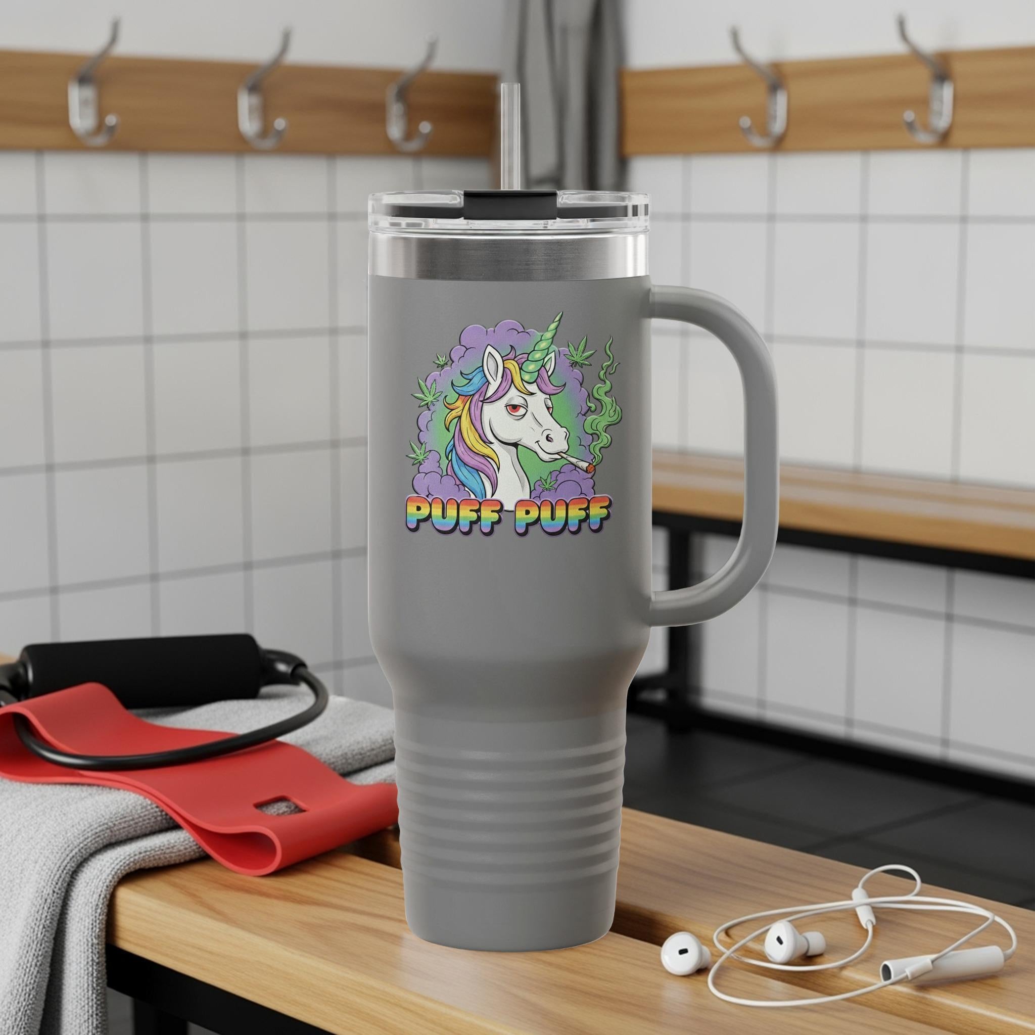 Unicorn Puff Puff Tumbler, Magic Unicorn Travel Mug, Cute Unicorn with Weed, Funny Gift for Women, Unique Mug for Gym