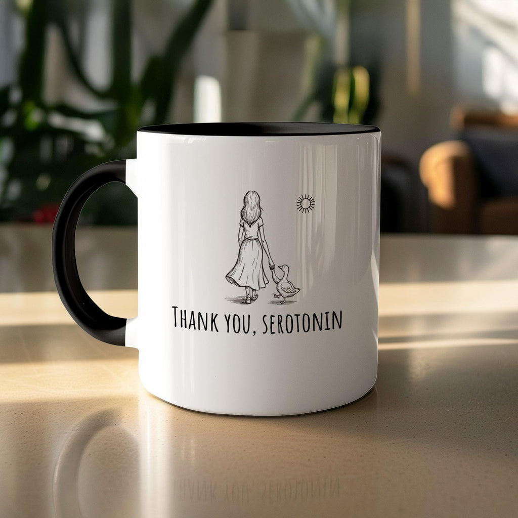 Funny serotonin mug, Thank you serotonin cup, Unique design coffee mug, Cute novelty ceramic mug, Black handle cup