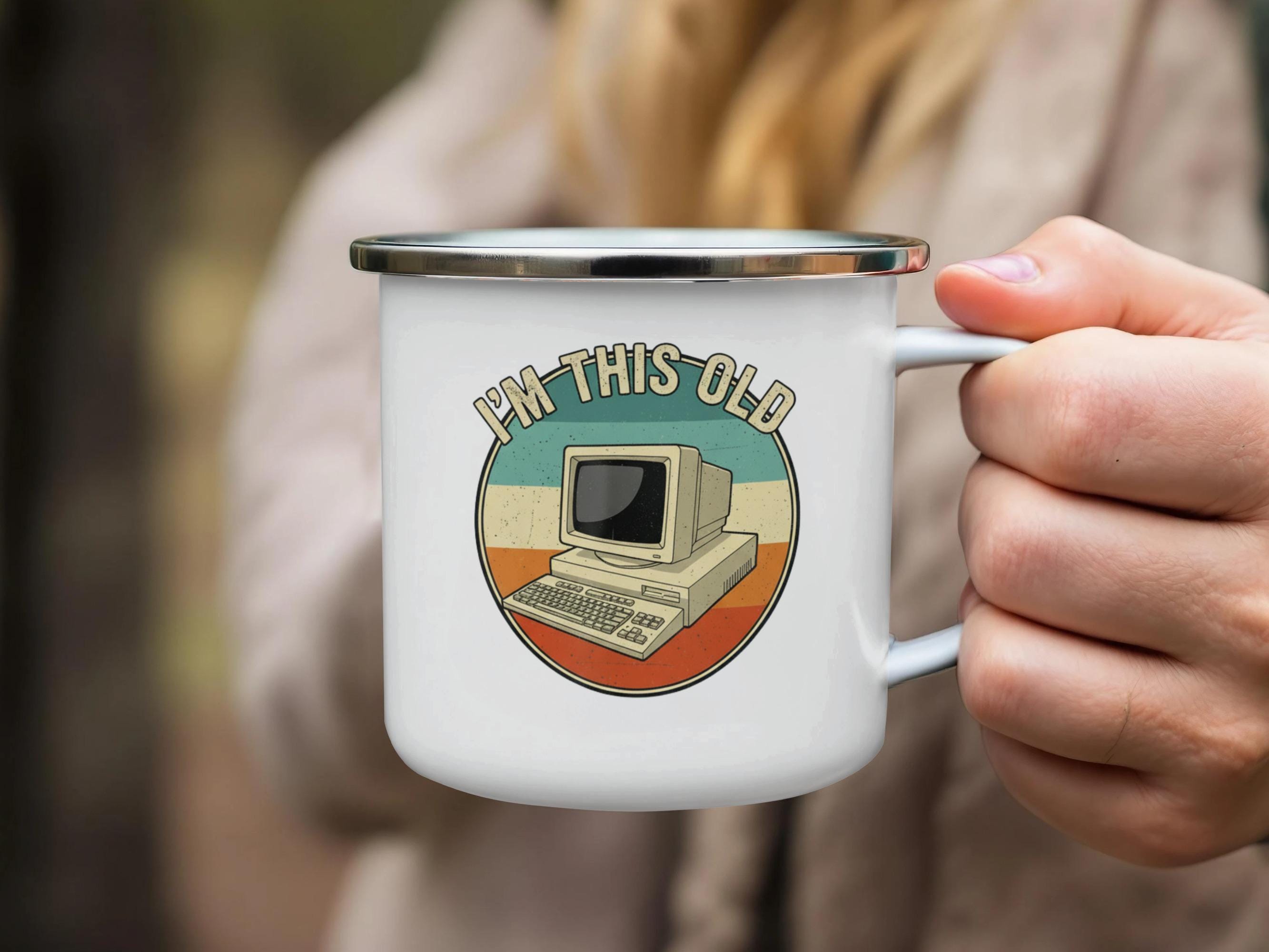 Retro Computer Mug, Vintage PC Design, I'm This Old Campfire Mug, Funny Nostalgic Gift, Unique Coffee Tea Cup, Geeky Gamer Mug