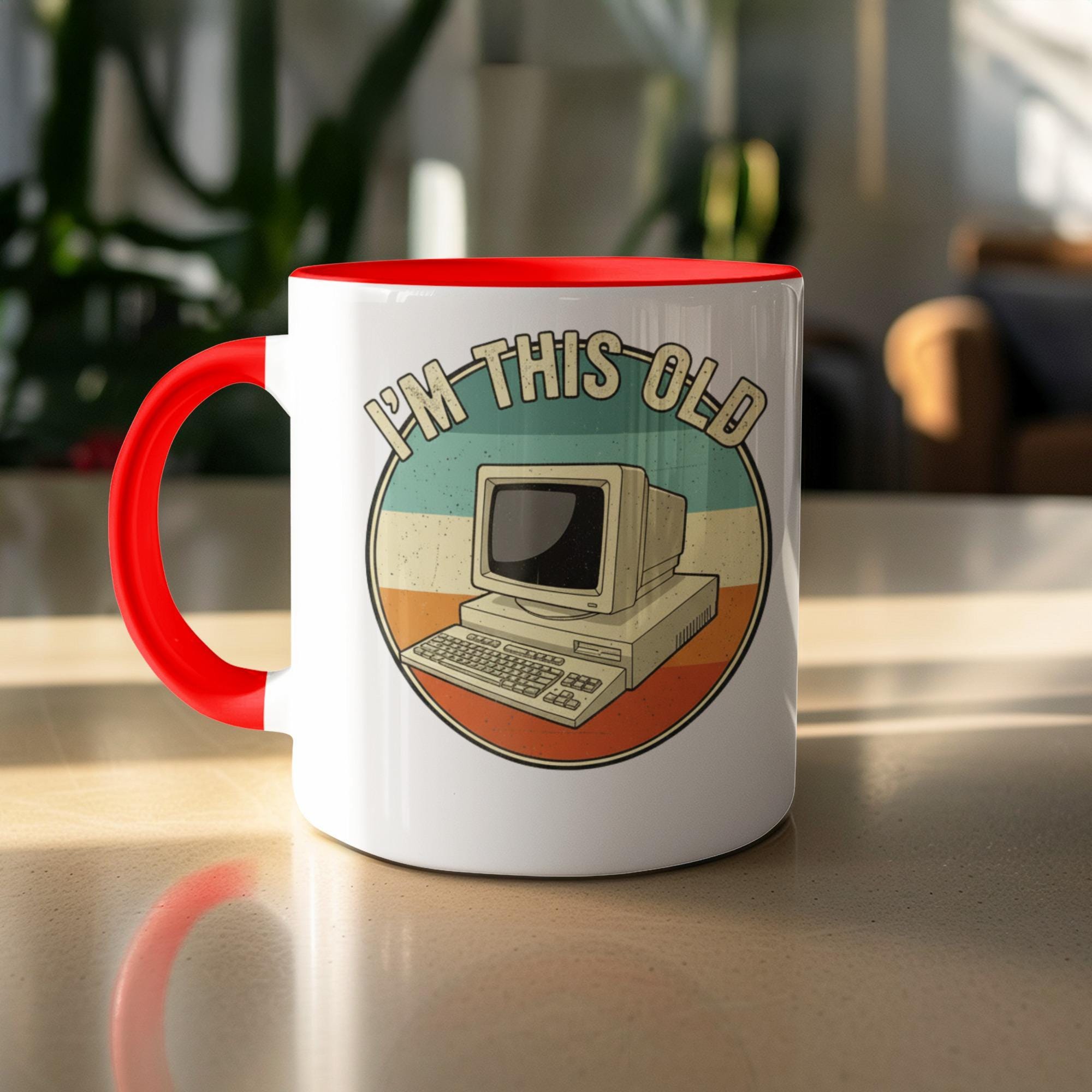 Vintage Retro Computer Mug, Funny I'm This Old Mug, Nostalgic Gift Idea, Geeky Coffee Cup, Retro Tech Lover Gift, Unique Vintage Mug