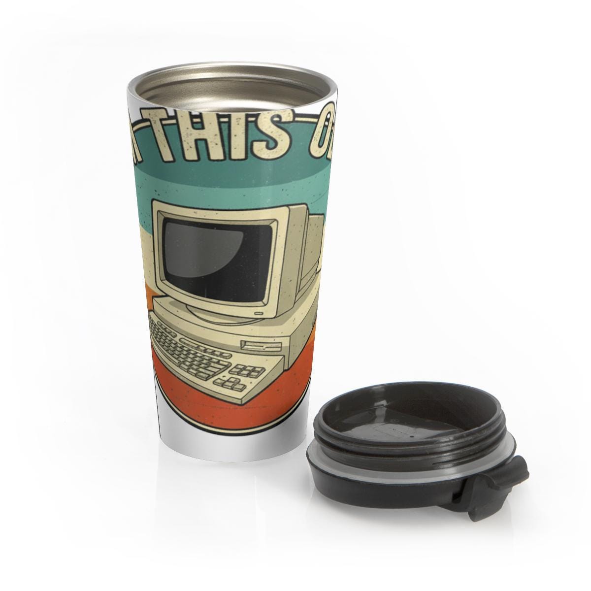 Vintage Retro Computer Tumbler, Geeky Travel Mug, Old School Tech Drinkware, Nostalgic Gift for Tech Enthusiasts, Unique Office Accessory