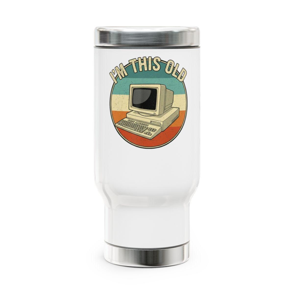 Funny Retro Computer Insulated Travel Mug, Vintage I'm This Old Coffee Tumbler, Nerdy Computer Geek Gift, Retro Office Humor Cup