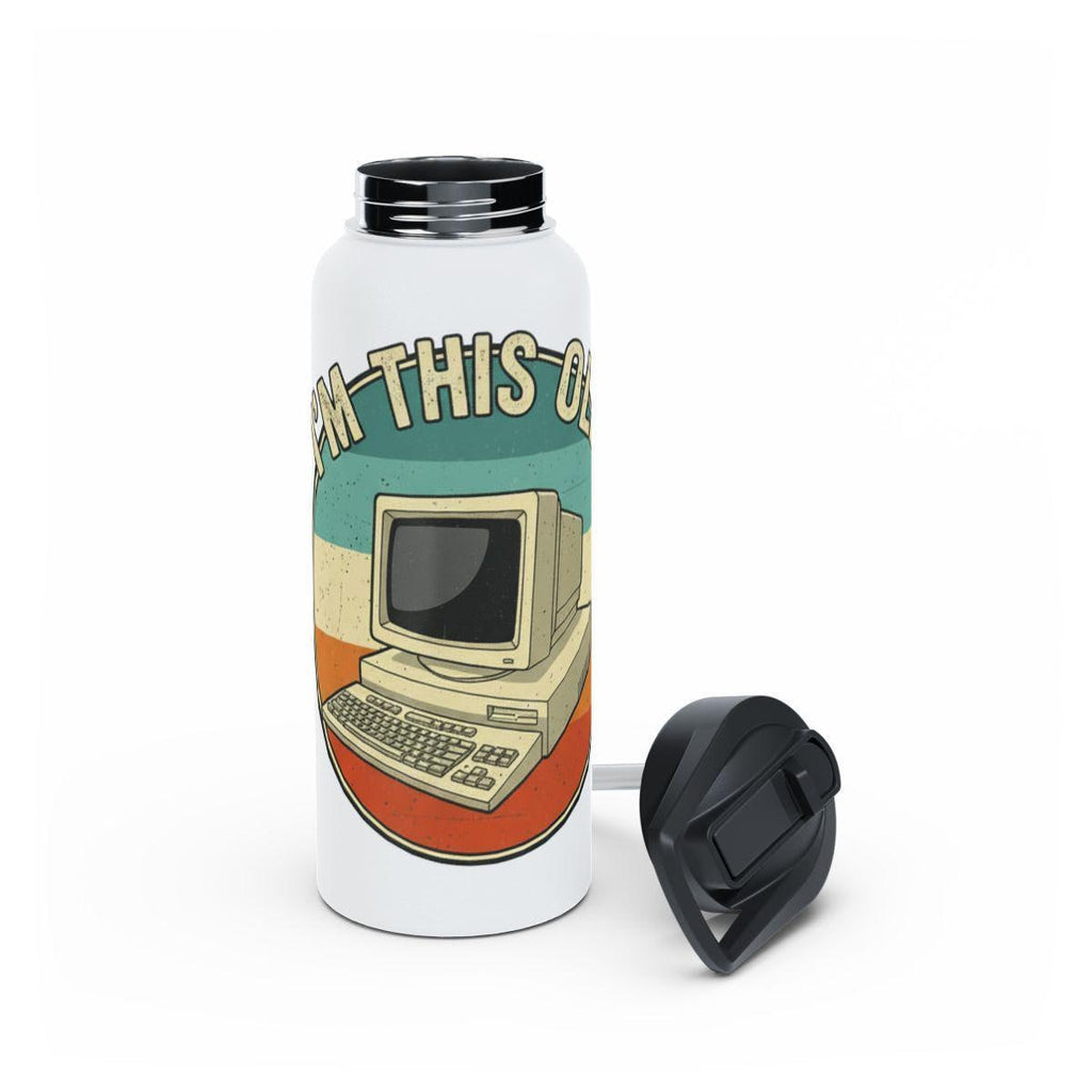 Retro Computer Water Bottle, Vintage Old-School PC Graphic Tumbler, Unique Gift for Tech Enthusiasts, Nostalgic Design Flask