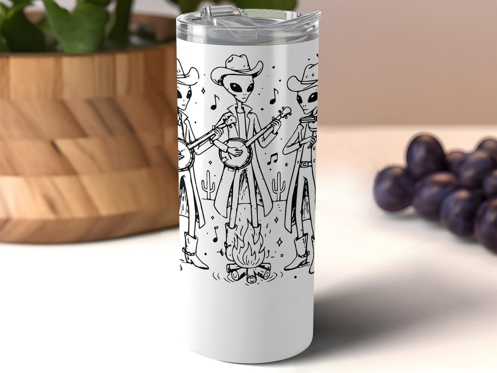Alien Cowboy Band Insulated Tumbler, Stainless Steel Travel Mug, Unique Alien and Music Lover Gift, Novelty Coffee Cup Flask