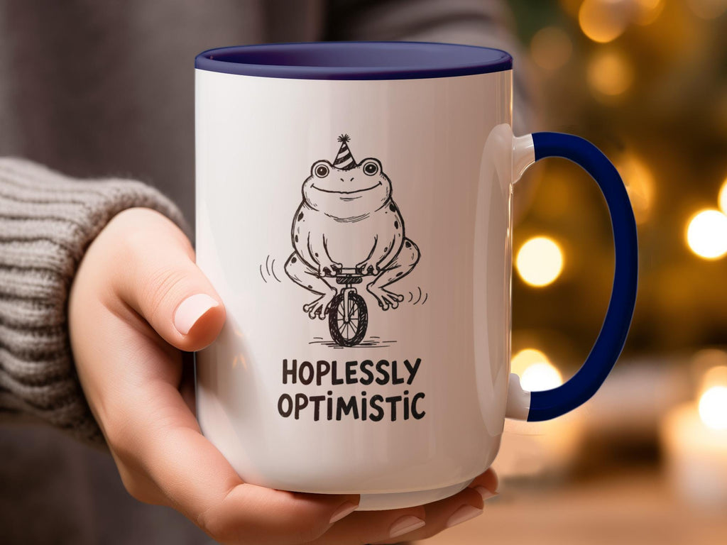 Funny Frog Mug, Hopelessly Optimistic Mug, Cute Frog Gift, Unique Coffee Cup, Froggy Mug with Saying, Fun Animal Lover Gift