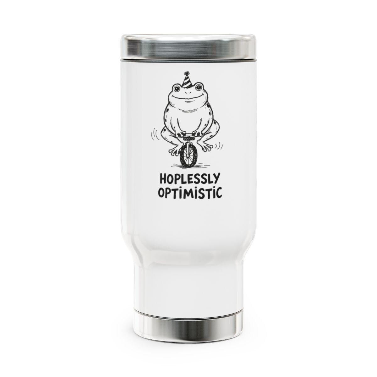Funny White Travel Mug, Hoplessly Optimistic Frog Cup, Stainless Steel Travel Tumbler, Cute Frog Insulated Mug for Coffee, Tea