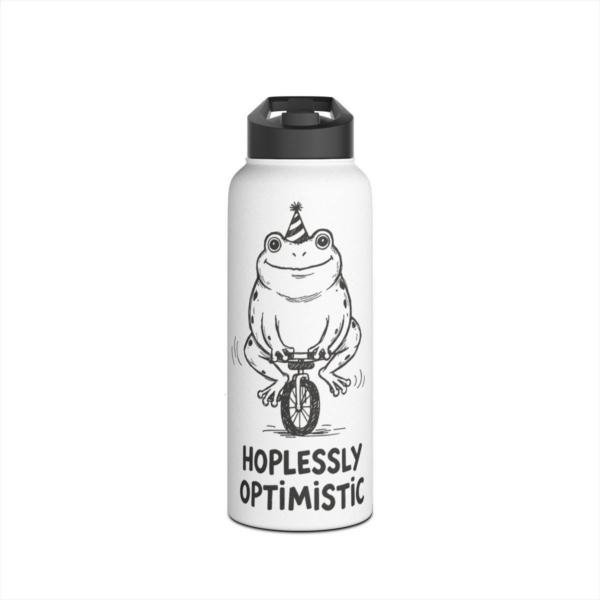 Frog on Unicycle Bottle, Hoplessly Optimistic Water Bottle, Fun and Unique Drinkware, Cute Frog Design, Reusable Water Bottle