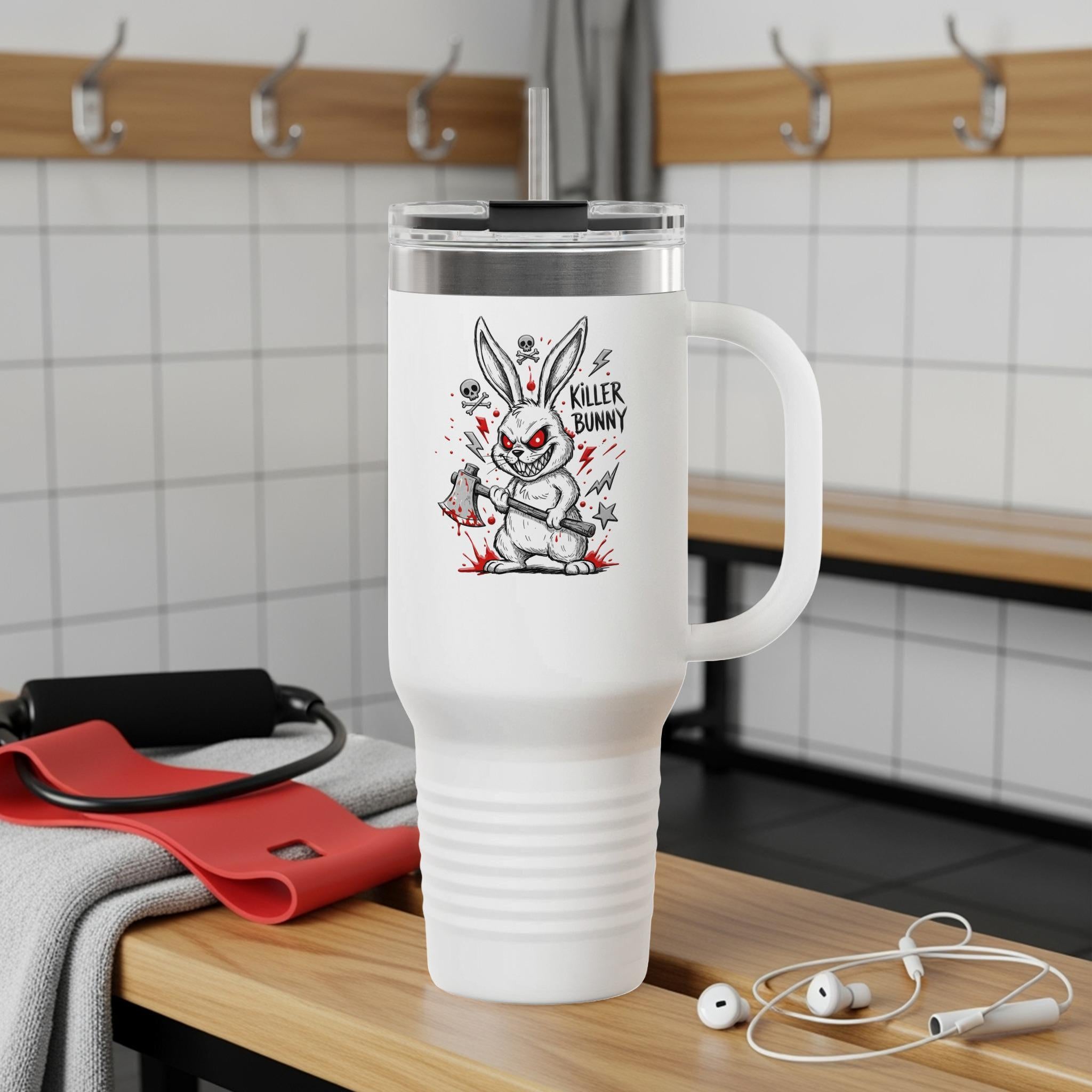 Killer Bunny Graphic Coffee Travel Tumbler, Easter Bunny Horror Mug, Creepy Bunny Insulated Cup, Spooky Bunny Travel Mug