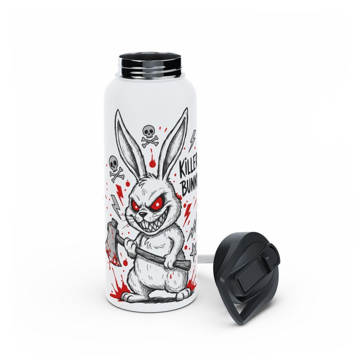 Killer Bunny Water Bottle, Funny Bunny Water Bottle, Scary Bunny Tumbler, Unique Gift Idea, Halloween Bunny Drinkware, Creepy Rabbit Flask
