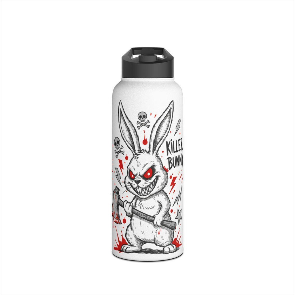Killer Bunny Water Bottle, Psycho Bunny Art, Insulated Stainless Steel Bottle, Unique Gift, Funny Water Bottle, Horror Theme Flask