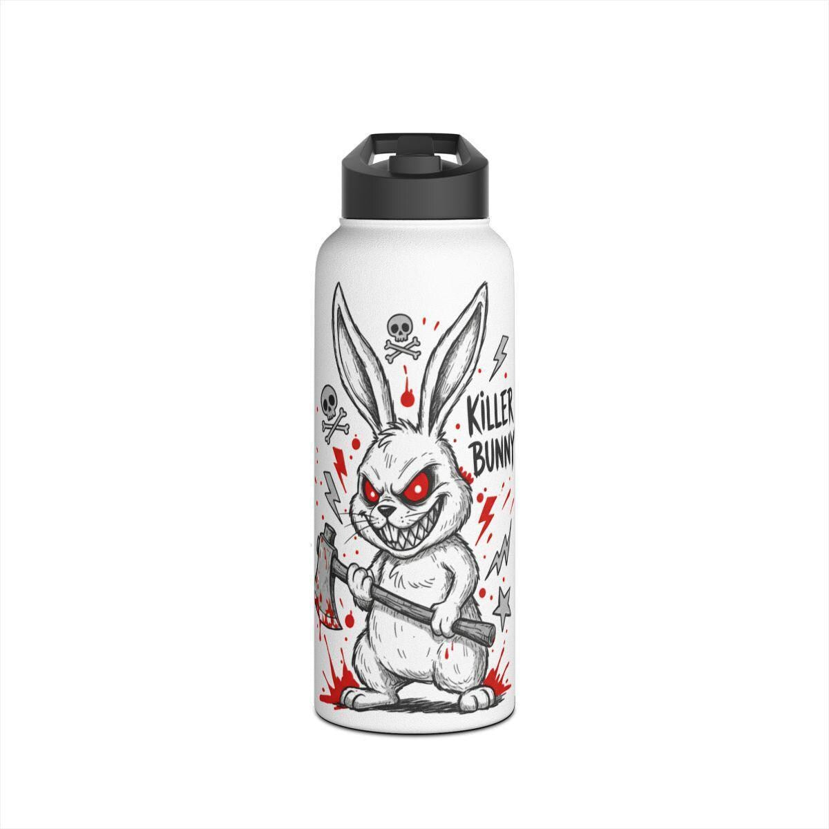 Killer Bunny Water Bottle, Psycho Bunny Art, Insulated Stainless Steel Bottle, Unique Gift, Funny Water Bottle, Horror Theme Flask