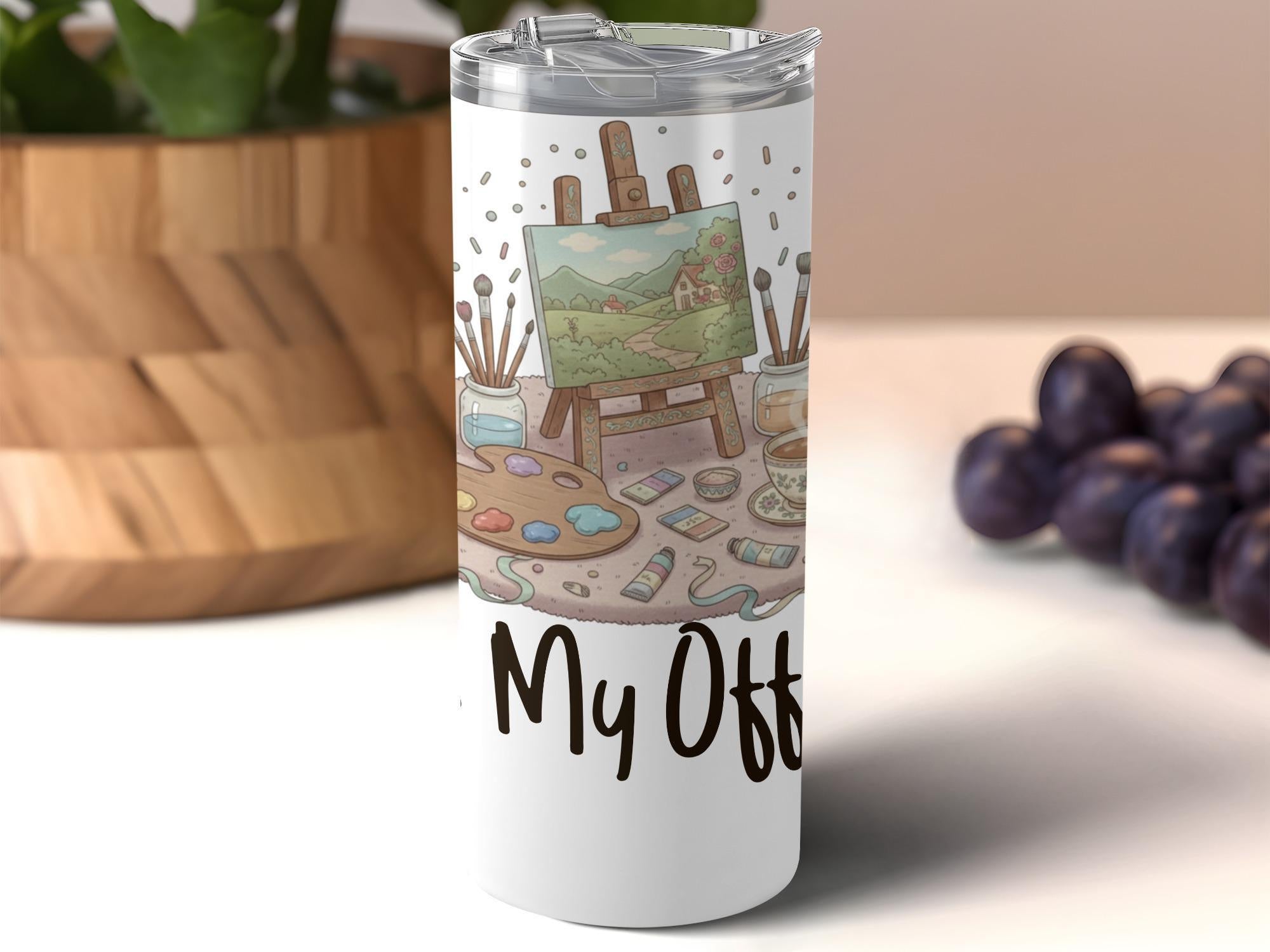 Art Studio Travel Tumbler, Cute Painting Design Drinkware, Artist Gift Idea, Art Lover Coffee Thermos, Decorative Insulated Cup