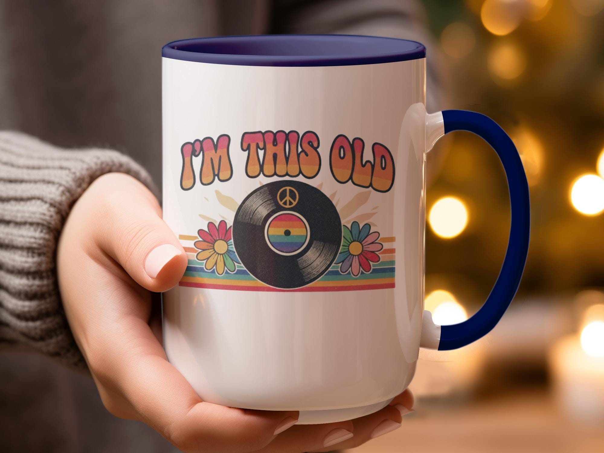 Retro I'm This Old Mug, Vintage Vinyl Record Coffee Cup, Funny Nostalgic Gift, 70s 80s 90s Throwback, Cool Hippie Peace Sign Design