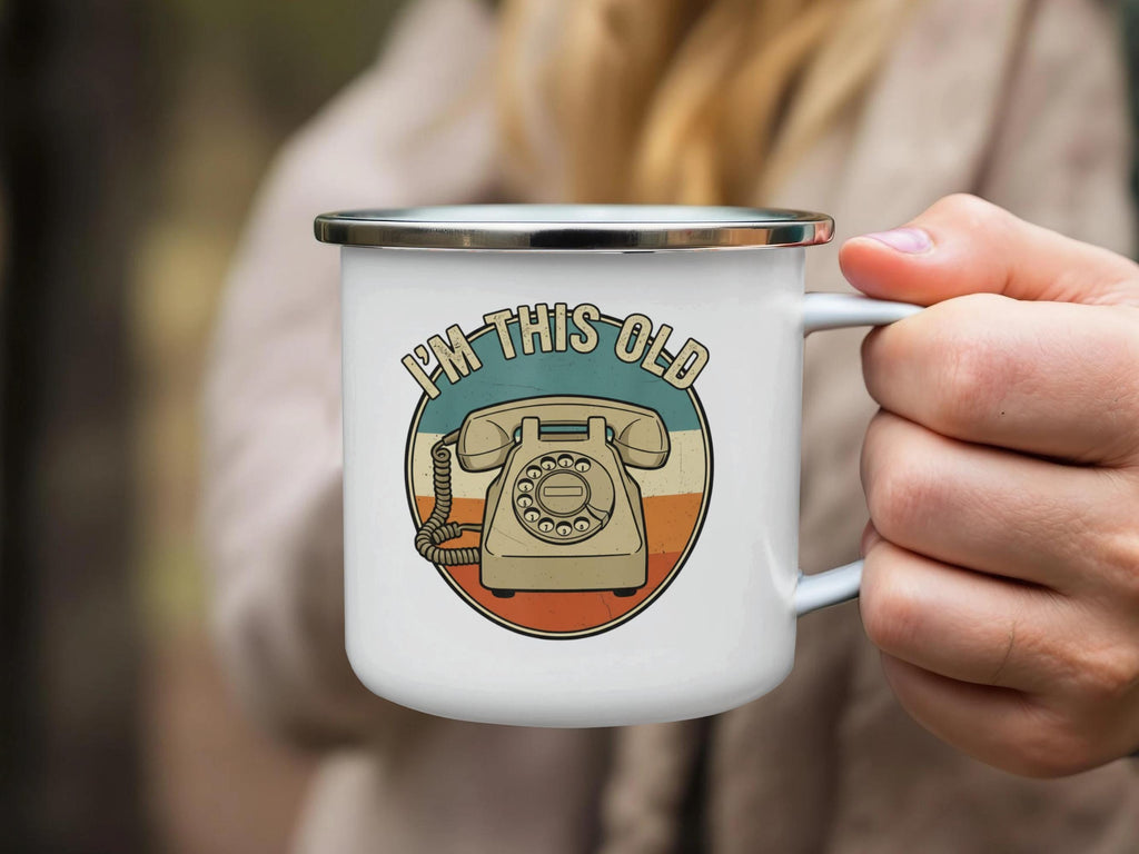 I'm This Old Enamel Mug, Retro Vintage Rotary Phone Mug, Fun Nostalgic Coffee Cup, Classic Camp Mug, Old School Gift for Friends