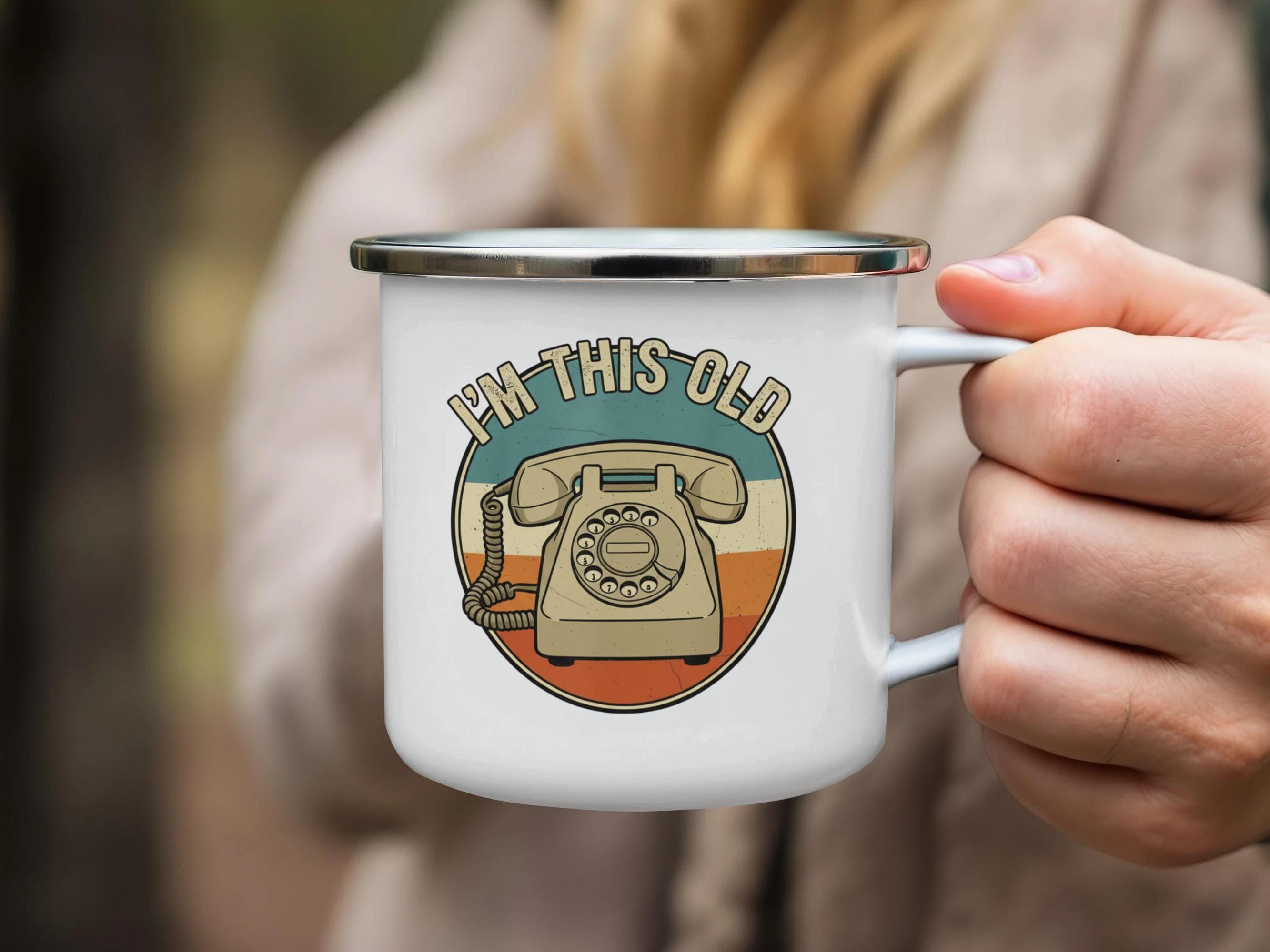 I'm This Old Enamel Mug, Retro Vintage Rotary Phone Mug, Fun Nostalgic Coffee Cup, Classic Camp Mug, Old School Gift for Friends