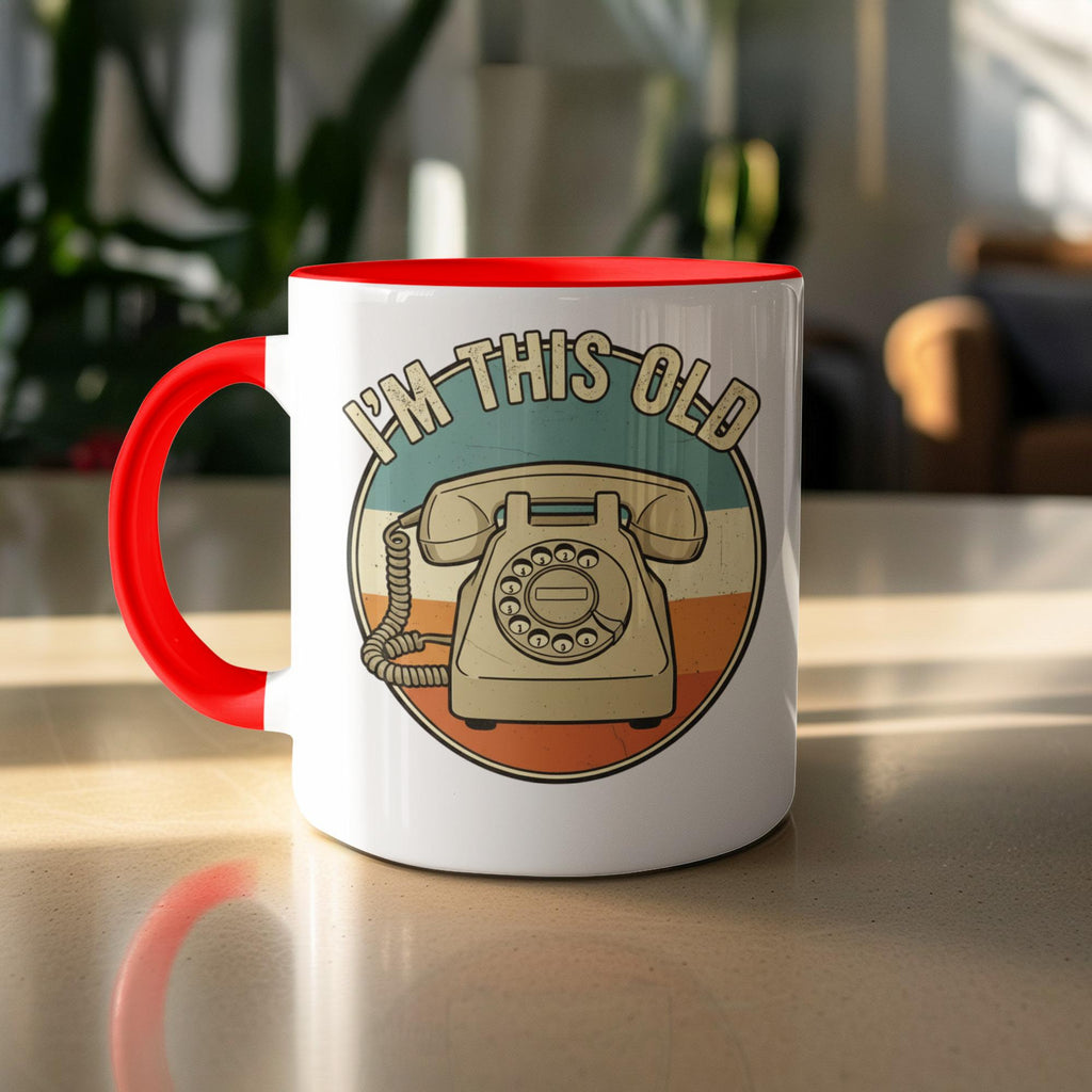 Retro Vintage I'm This Old Coffee Mug, Funny Nostalgic Telephones Design Gift, Perfect for Collectors and Office Decor