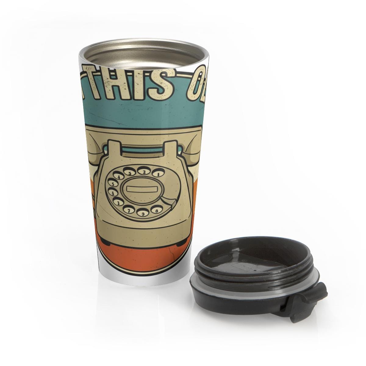 Vintage Rotary Phone Theme Travel Mug, Retro Telephone Artwork Stainless Steel Tumbler, Unique Coffee Thermos Flask, Gift for Him
