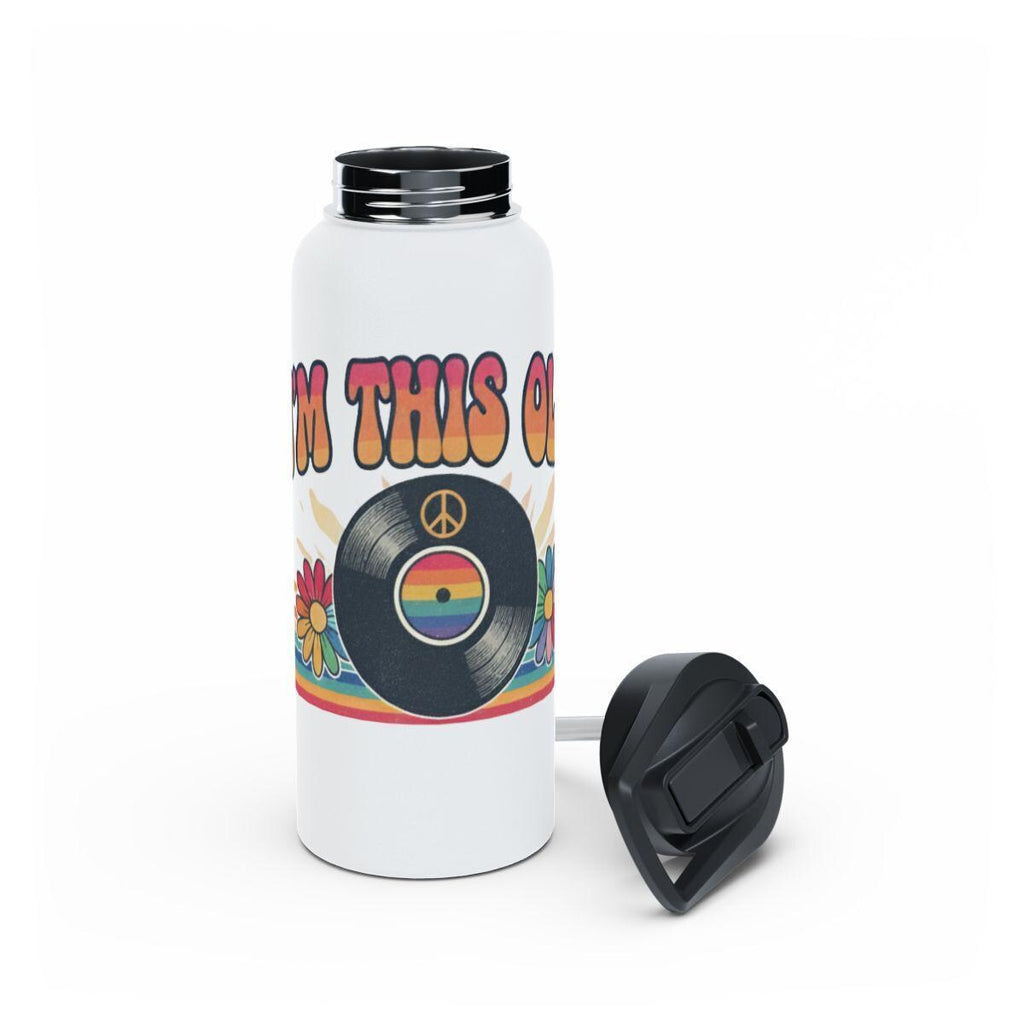 Retro Vinyl Record Water Bottle, Peace Sign Hydration, Colorful Design, Vintage Music Lover Gift, 70s Inspired Drinkware, Eco-Friendly Flask